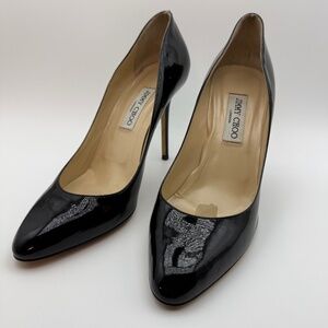 JIMMY CHOO ROUND TOE 100MM PUMPS BLACK PATENT SIZE 40.5